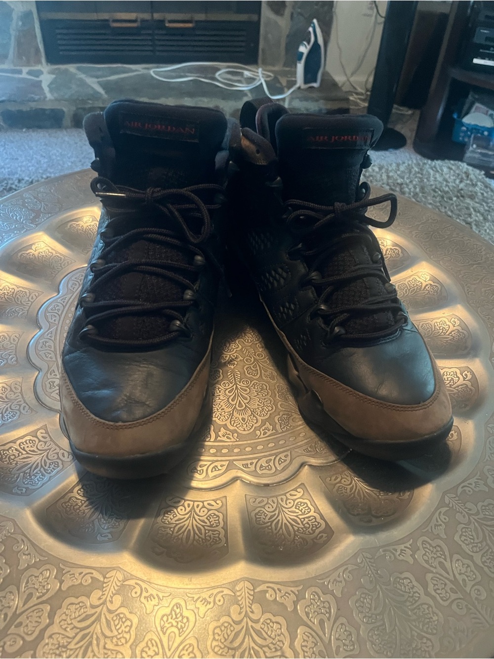 Jordan Men’s Black and Brown High-Top Sneakers with Red Logo